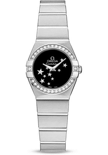 Omega Ladies Constellation Quartz Watch - 24 mm Brushed Steel Case - Diamond Bezel - Black Dial - 123.15.24.60.01.001 - Luxury Time NYC