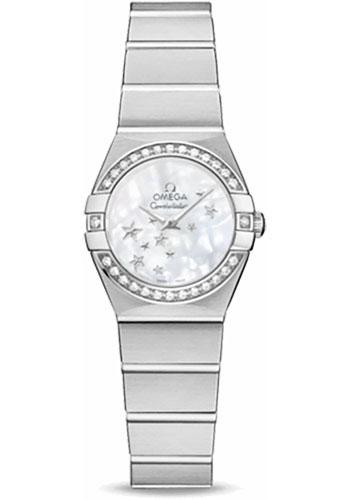 Omega Ladies Constellation Quartz Watch - 24 mm Brushed Steel Case - Diamond Bezel - Mother-Of-Pearl Dial - 123.15.24.60.05.003 - Luxury Time NYC