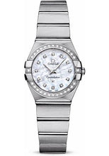 Load image into Gallery viewer, Omega Ladies Constellation Quartz Watch - 24 mm Brushed Steel Case - Diamond Bezel - Mother-Of-Pearl Diamond Dial - 123.15.24.60.55.001 - Luxury Time NYC