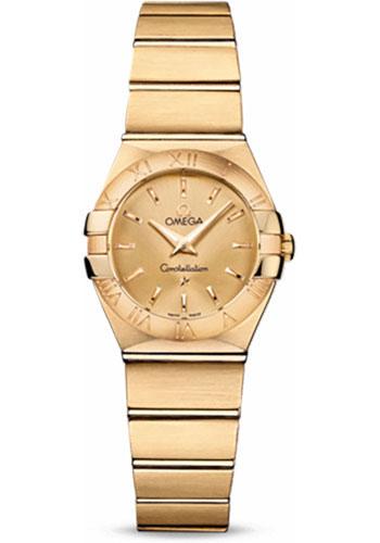 Omega Ladies Constellation Quartz Watch - 24 mm Brushed Yellow Gold Case - Champagne Dial - 123.50.24.60.08.001 - Luxury Time NYC