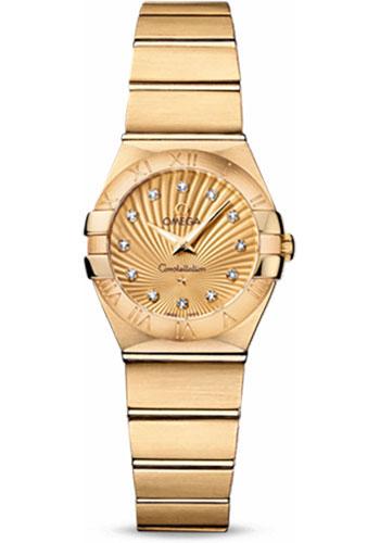 Omega Ladies Constellation Quartz Watch - 24 mm Brushed Yellow Gold Case - Champagne Diamond Dial - 123.50.24.60.58.001 - Luxury Time NYC