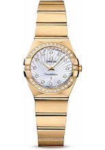 Load image into Gallery viewer, Omega Ladies Constellation Quartz Watch - 24 mm Brushed Yellow Gold Case - Diamond Bezel - Mother-Of-Pearl Diamond Dial - 123.55.24.60.55.003 - Luxury Time NYC