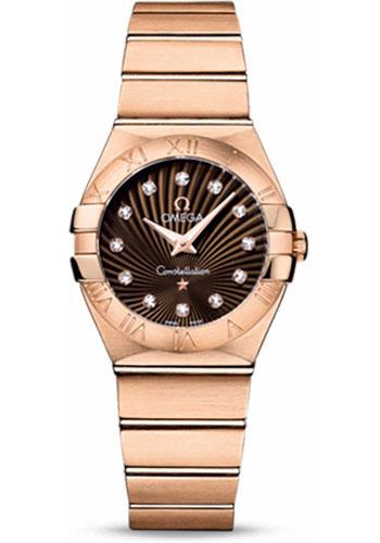 Omega Ladies Constellation Quartz Watch - 27 mm Brushed Red Gold Case - Brown Diamond Dial - 123.50.27.60.63.001 - Luxury Time NYC