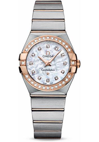 Omega Ladies Constellation Quartz Watch - 27 mm Brushed Steel And Red Gold Case - Diamond Bezel - Mother-Of-Pearl Diamond Dial - 123.25.27.60.55.001 - Luxury Time NYC