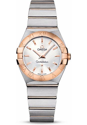 Omega Ladies Constellation Quartz Watch - 27 mm Brushed Steel And Red Gold Case - Silver Dial - 123.20.27.60.02.001 - Luxury Time NYC