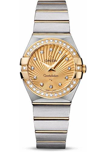 Omega Ladies Constellation Quartz Watch - 27 mm Brushed Steel And Yellow Gold Case - Diamond Bezel - Champagne Diamond Dial - 123.25.27.60.58.001 - Luxury Time NYC