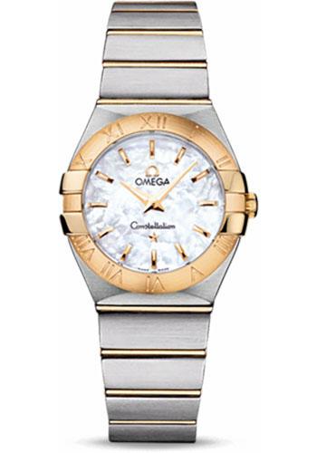 Omega Ladies Constellation Quartz Watch - 27 mm Brushed Steel And Yellow Gold Case - Mother-Of-Pearl Dial - 123.20.27.60.05.002 - Luxury Time NYC