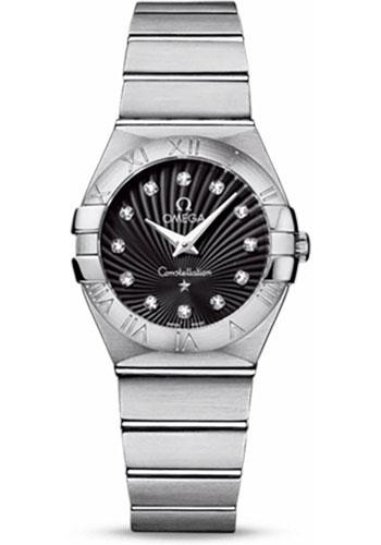Omega Ladies Constellation Quartz Watch - 27 mm Brushed Steel Case - Black Dial - 123.10.27.60.51.001 - Luxury Time NYC