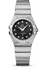 Load image into Gallery viewer, Omega Ladies Constellation Quartz Watch - 27 mm Brushed Steel Case - Diamond Bezel - Black Diamond Dial - 123.15.27.60.51.001 - Luxury Time NYC