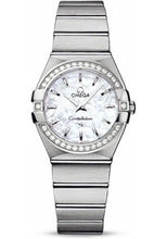 Load image into Gallery viewer, Omega Ladies Constellation Quartz Watch - 27 mm Brushed Steel Case - Diamond Bezel - Mother-Of-Pearl Dial - 123.15.27.60.05.001 - Luxury Time NYC
