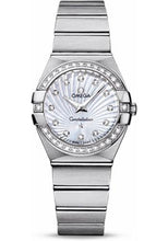 Load image into Gallery viewer, Omega Ladies Constellation Quartz Watch - 27 mm Brushed Steel Case - Diamond Bezel - Mother-Of-Pearl Diamond Dial - 123.15.27.60.55.002 - Luxury Time NYC