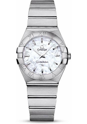 Omega Ladies Constellation Quartz Watch - 27 mm Brushed Steel Case - Mother-Of-Pearl Dial - 123.10.27.60.05.001 - Luxury Time NYC