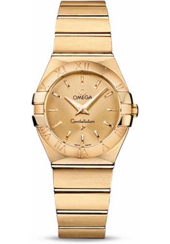 Omega Ladies Constellation Quartz Watch - 27 mm Brushed Yellow Gold Case - Champagne Dial - 123.50.27.60.08.001 - Luxury Time NYC