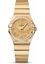 Load image into Gallery viewer, Omega Ladies Constellation Quartz Watch - 27 mm Brushed Yellow Gold Case - Diamond Bezel - Champagne Diamond Dial - 123.55.27.60.58.001 - Luxury Time NYC