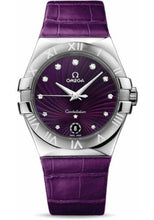 Load image into Gallery viewer, Omega Ladies Constellation Quartz Watch - 35 mm Brushed Steel Case - Purple Diamond Dial - Purple Leather Strap - 123.13.35.60.60.001 - Luxury Time NYC