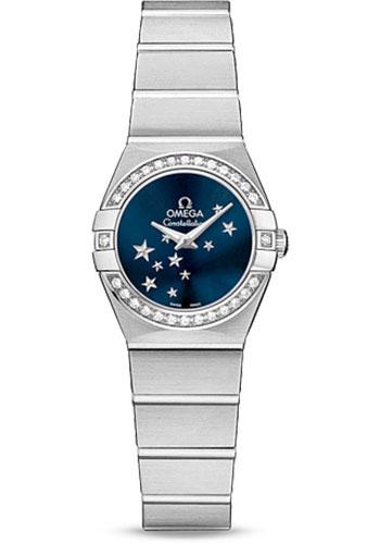 Omega Ladies Constellation Star ORBIS Collection Watch - 24 mm Brushed Steel Case - Diamond Bezel - Blue Dial - 123.15.24.60.03.001 - Luxury Time NYC