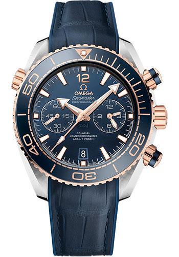 Omega Planet Ocean 600 M Omega Co-axial Master Chronometer Chronograph Watch - 45.5 mm Sedna Gold And Steel Case - Unidirectional Blue Ceramic Bezel - Blue Ceramic Dial - Blue Leather Strap - 215.23.46.51.03.001 - Luxury Time NYC