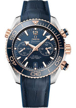 Load image into Gallery viewer, Omega Planet Ocean 600 M Omega Co-axial Master Chronometer Chronograph Watch - 45.5 mm Sedna Gold And Steel Case - Unidirectional Blue Ceramic Bezel - Blue Ceramic Dial - Blue Leather Strap - 215.23.46.51.03.001 - Luxury Time NYC