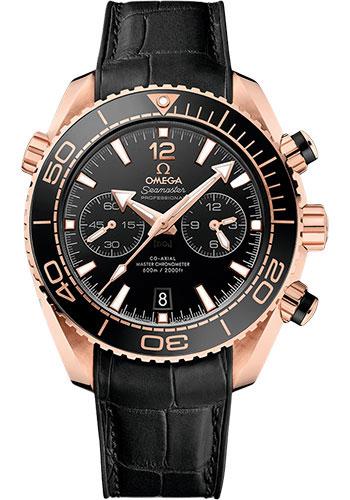 Omega Planet Ocean 600 M Omega Co-axial Master Chronometer Chronograph Watch - 45.5 mm Sedna Gold Case - Unidirectional Black Ceramic Bezel - Black Ceramic Dial - Black Leather Strap - 215.63.46.51.01.001 - Luxury Time NYC