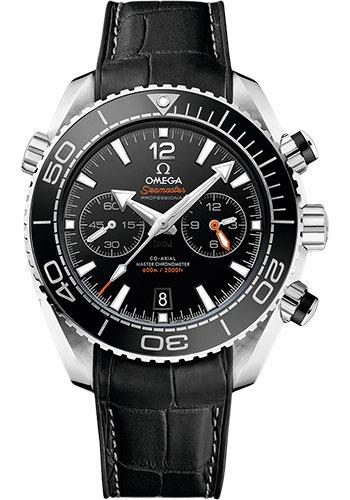 Omega Planet Ocean 600 M Omega Co-axial Master Chronometer Chronograph Watch - 45.5 mm Steel Case - Unidirectional Black Ceramic Bezel - Black Ceramic Dial - Black Leather Strap - 215.33.46.51.01.001 - Luxury Time NYC