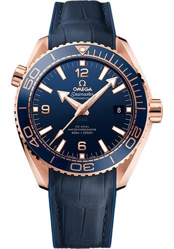 Omega Planet Ocean 600 M Omega Co-axial Master Chronometer Watch - 43.5 mm Sedna Gold Case - Unidirectional Blue Ceramic Bezel - Blue Ceramic Dial - Blue Leather Strap - 215.63.44.21.03.001 - Luxury Time NYC