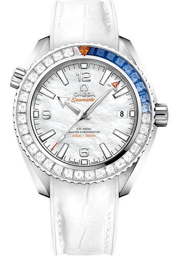 Omega Planet Ocean 600M Co-Axial Master Chronometer Limited Edition of 88 Watch - 39.5 mm White Gold Case - Unidirectional Diamond Bezel - Mother-Of-Pearl Dial - White Leather Strap - 215.58.40.20.05.001 - Luxury Time NYC