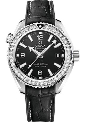 Omega Planet Ocean 600M Co-Axial Master Chronometer Watch - 39.5 mm Steel Case - Unidirectional Diamond Bezel - Black Dial - Black Leather Strap - 215.18.40.20.01.001 - Luxury Time NYC