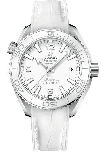 Omega Planet Ocean 600M Co-Axial Master Chronometer Watch - 39.5 mm Steel Case - Unidirectional White Cermaic Bezel - White Dial - White Leather Strap - 215.33.40.20.04.001 - Luxury Time NYC