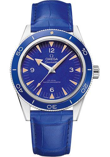 Omega Seamaster 300 Omega Co-Axial Master Chronometer - 41 mm Platinum Case - Deep Blue Dial - Blue Leather Strap - 234.93.41.21.99.002 - Luxury Time NYC