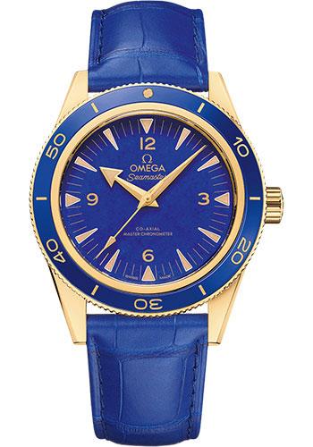 Omega Seamaster 300 Omega Co-Axial Master Chronometer - 41 mm Yellow Gold Case - Deep Blue Dial - Blue Leather Strap - 234.63.41.21.99.002 - Luxury Time NYC