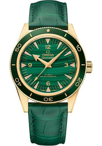 Omega Seamaster 300 Omega Co-Axial Master Chronometer - 41 mm Yellow Gold Case - Deep Green Dial - Green Leather Strap - 234.63.41.21.99.001 - Luxury Time NYC