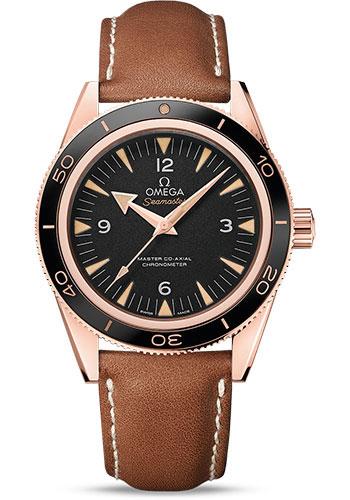 Omega Seamaster 300 Omega Master Co-Axial Watch - 41 mm Sedna Gold Case - Ceramic Bezel - Black Dial - Brown Leather Strap - 233.62.41.21.01.002 - Luxury Time NYC