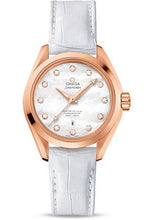 Load image into Gallery viewer, Omega Seamaster Aqua Terra 150 M Master Co-Axial Watch - 34 mm Sedna Gold Case - Mother-Of-Pearl Diamond Dial - White Leather Strap - 231.53.34.20.55.001 - Luxury Time NYC