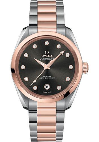 Omega Seamaster Aqua Terra 150M Co-Axial Master Chronometer Ladies Watch - 38 mm Steel And Sedna Gold Case - Glossy Grey Diamond Dial - 220.20.38.20.56.001 - Luxury Time NYC