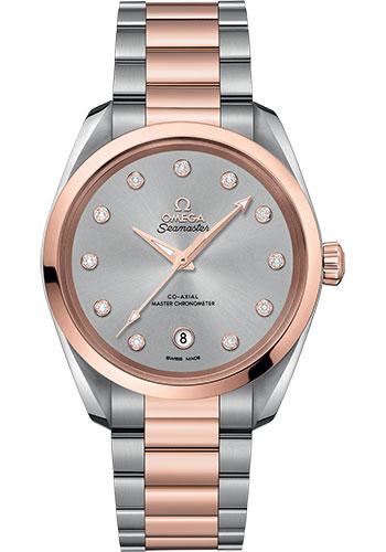 Omega Seamaster Aqua Terra 150M Co-Axial Master Chronometer Ladies Watch - 38 mm Steel And Sedna Gold Case - Glossy Rhodium-Grey Diamond Dial - 220.20.38.20.56.002 - Luxury Time NYC