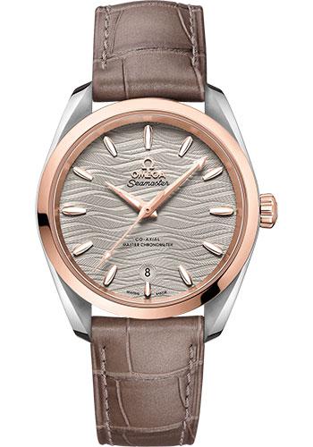 Omega Seamaster Aqua Terra 150M Co-Axial Master Chronometer Ladies Watch - 38 mm Steel And Sedna Gold Case - Waved Agate Grey Dial - Taupe-Brown Leather Strap - 220.23.38.20.06.001 - Luxury Time NYC