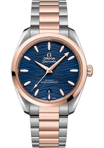 Omega Seamaster Aqua Terra 150M Co-Axial Master Chronometer Ladies Watch - 38 mm Steel And Sedna Gold Case - Waved Blue Dial - 220.20.38.20.03.001 - Luxury Time NYC