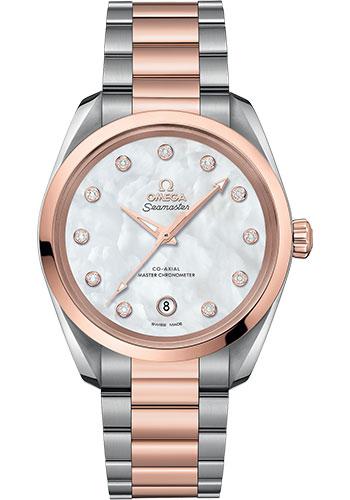 Omega Seamaster Aqua Terra 150M Co-Axial Master Chronometer Ladies Watch - 38 mm Steel And Sedna Gold Case - White Mother-Of-Pearl Diamond Dial - 220.20.38.20.55.001 - Luxury Time NYC