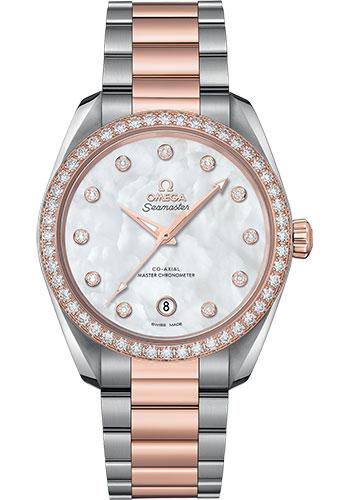 Omega Seamaster Aqua Terra 150M Co-Axial Master Chronometer Ladies Watch - 38 mm Steel And Sedna Gold Case - White Mother-Of-Pearl Diamond Dial - 220.25.38.20.55.001 - Luxury Time NYC