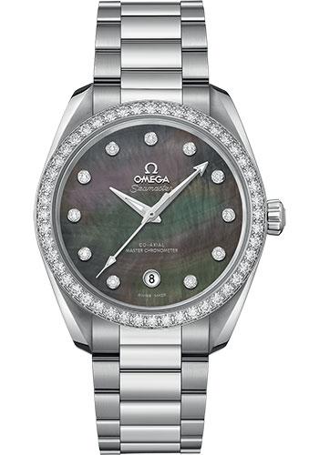 Omega Seamaster Aqua Terra 150M Co-Axial Master Chronometer Ladies Watch - 38 mm Steel Case - Diamond-Set Bezel - Tahiti Mother-Of-Pearl Diamond Dial - 220.15.38.20.57.001 - Luxury Time NYC