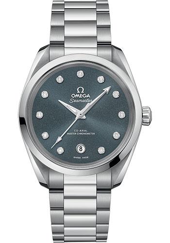 Omega Seamaster Aqua Terra 150M Co-Axial Master Chronometer Ladies Watch - 38 mm Steel Case - Shimmer Blue-Grey Diamond Dial - 220.10.38.20.53.001 - Luxury Time NYC