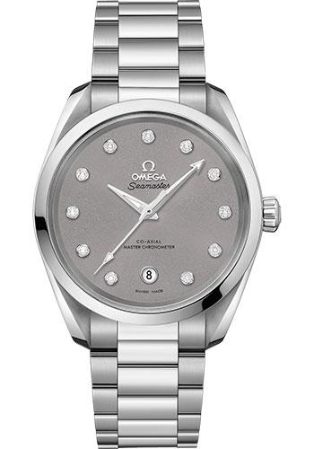 Omega Seamaster Aqua Terra 150M Co-Axial Master Chronometer Ladies Watch - 38 mm Steel Case - Shimmer Velvet-Grey Diamond Dial - 220.10.38.20.56.001 - Luxury Time NYC
