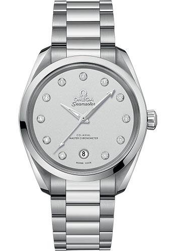 Omega Seamaster Aqua Terra 150M Co-Axial Master Chronometer Ladies Watch - 38 mm Steel Case - Silvery Diamond Dial - 220.10.38.20.52.001 - Luxury Time NYC