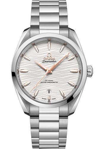 Omega Seamaster Aqua Terra 150M Co-Axial Master Chronometer Ladies Watch - 38 mm Steel Case - Waved Silvery Dial - 220.10.38.20.02.002 - Luxury Time NYC