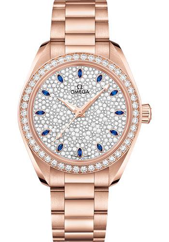 Omega Seamaster Aqua Terra 150M Co-Axial Master Chronometer Watch - 34 mm Sedna Gold Case - Diamond-Set Bezel - Radiant Diamond Dial - 220.55.34.20.99.002 - Luxury Time NYC