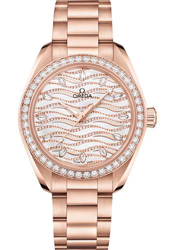 Omega Seamaster Aqua Terra 150M Co-Axial Master Chronometer Watch - 34 mm Sedna Gold Case - Diamond-Set Bezel - Radiant Diamond Dial - 220.55.34.20.99.006 - Luxury Time NYC