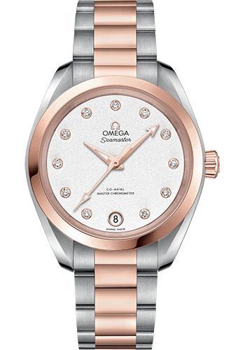 Omega Seamaster Aqua Terra 150M Co-Axial Master Chronometer Watch - 34 mm Steel And Sedna Gold Case - Crystal Silvery Diamond Dial - 220.20.34.20.52.001 - Luxury Time NYC