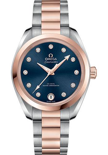 Omega Seamaster Aqua Terra 150M Co-Axial Master Chronometer Watch - 34 mm Steel And Sedna Gold Case - Glossy Ocean-Blue Diamond Dial - 220.20.34.20.53.001 - Luxury Time NYC