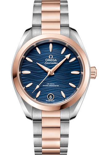 Omega Seamaster Aqua Terra 150M Co-Axial Master Chronometer Watch - 34 mm Steel And Sedna Gold Case - Waved Blue Dial - 220.20.34.20.03.001 - Luxury Time NYC