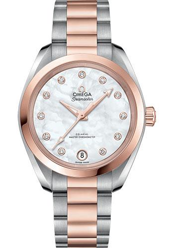 Omega Seamaster Aqua Terra 150M Co-Axial Master Chronometer Watch - 34 mm Steel And Sedna Gold Case - White Mother-Of-Pearl Diamond Dial - 220.20.34.20.55.001 - Luxury Time NYC